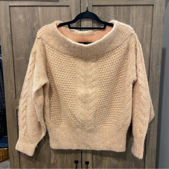 Anthropologie Sleeping On Snow Knit Off Shoulder Alpaca Blend Sweater Medium - Picture 2 of 13
